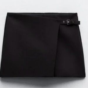 Zara Black Mini Skort with Buckle Detail